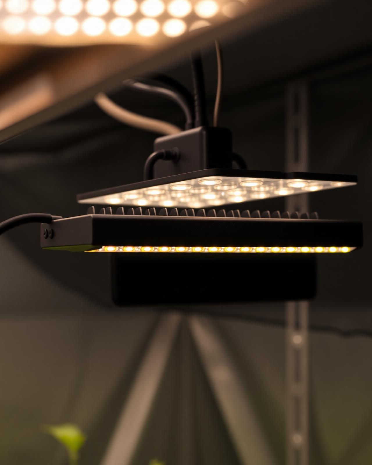 LM301B diodes, passive heatsink, remote driver. The driver lives outside the tent — quieter and cooler.